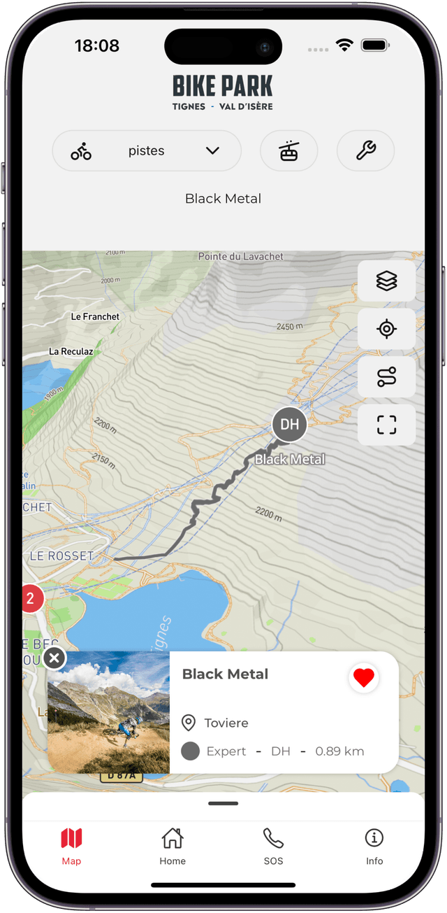 Tignes Bike Park app on iPhone